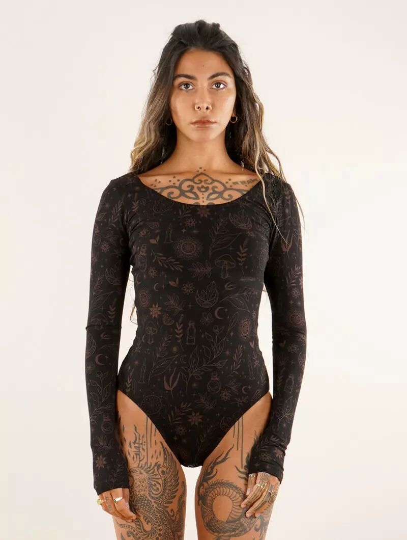 Body imprimé à manches longues "Laezel Witchy", Noir