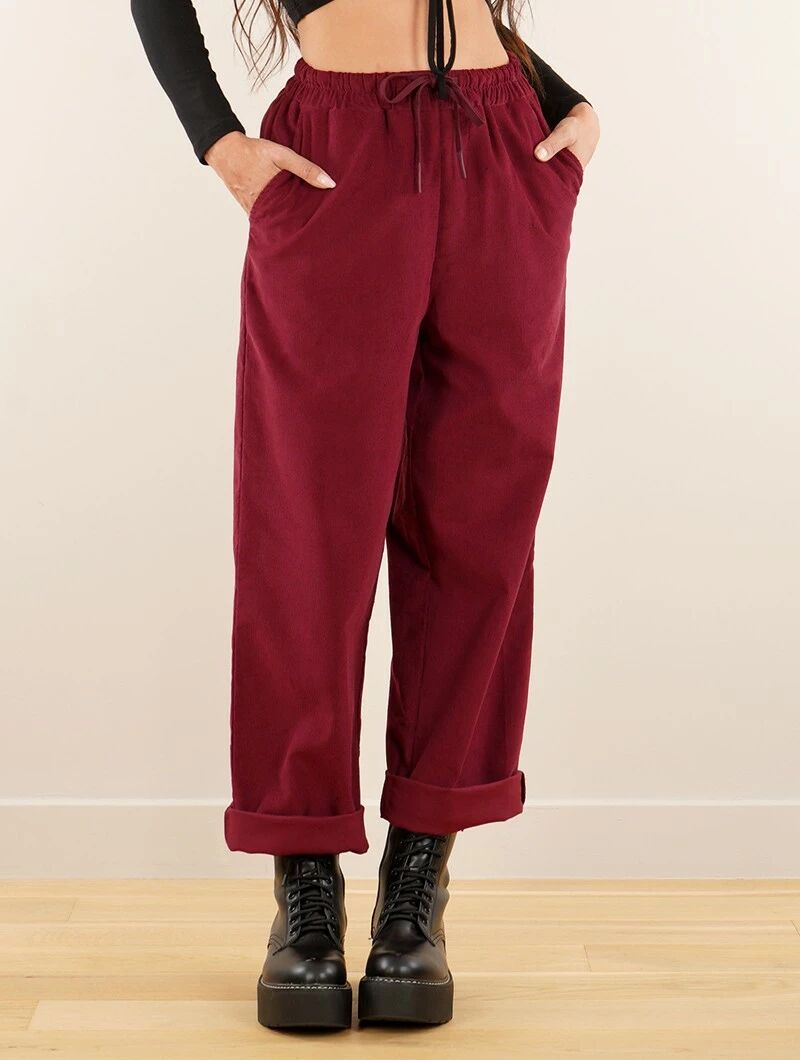 Pantalon droit en velours côtelé en coton "Anoki", Bordeaux