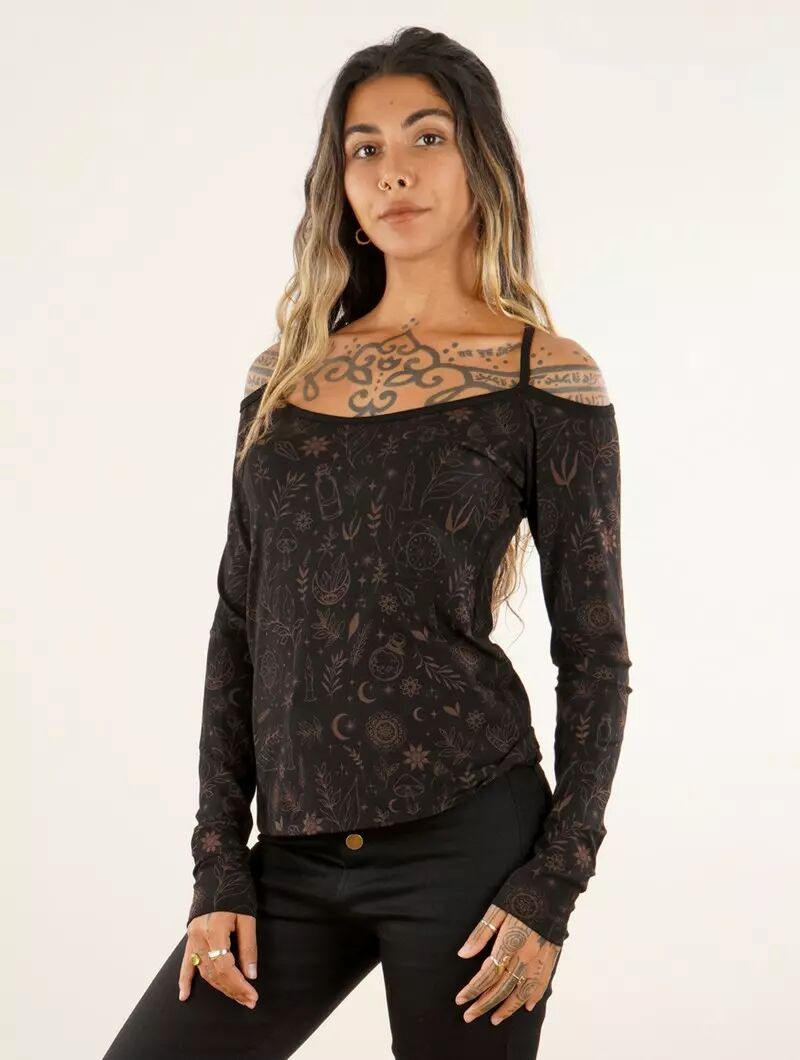 Top imprimé manches longues "Sedna Witchy", Noir