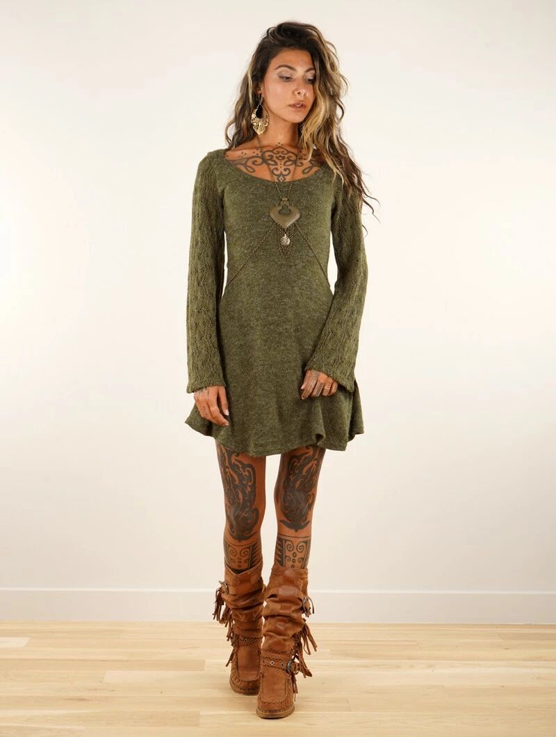 Robe patineuse crochet "Müse", Vert kaki