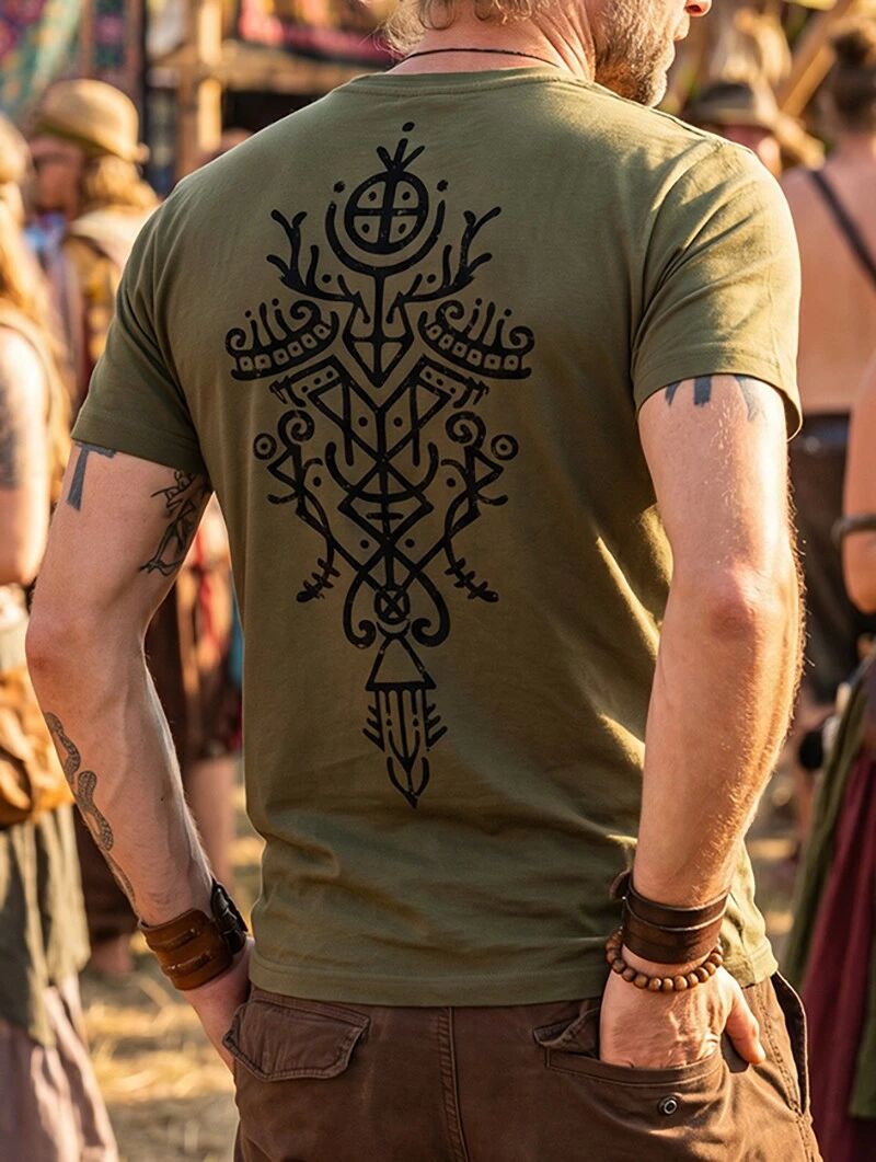 T-shirt manches courtes imprimé "Gungnir", Vert kaki clair