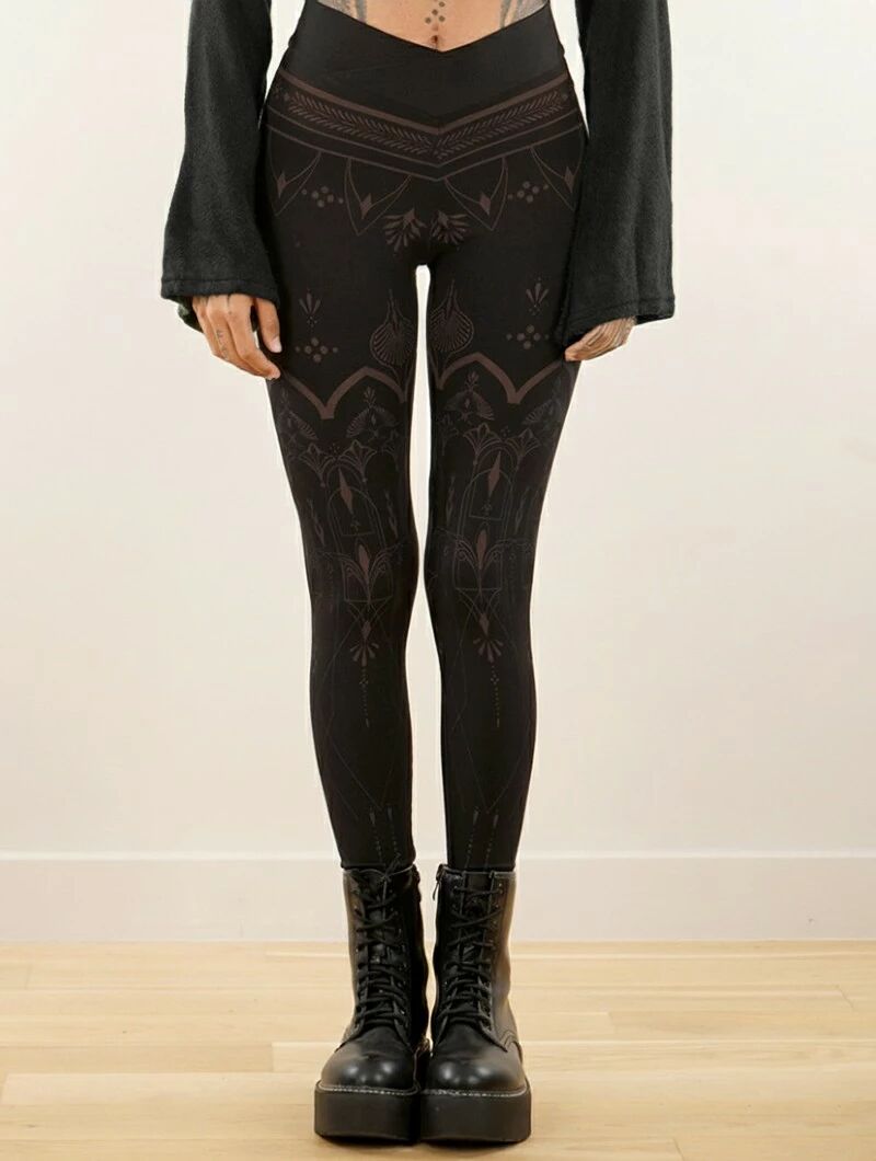 Legging imprimé "Rinji Ginkgo", Noir