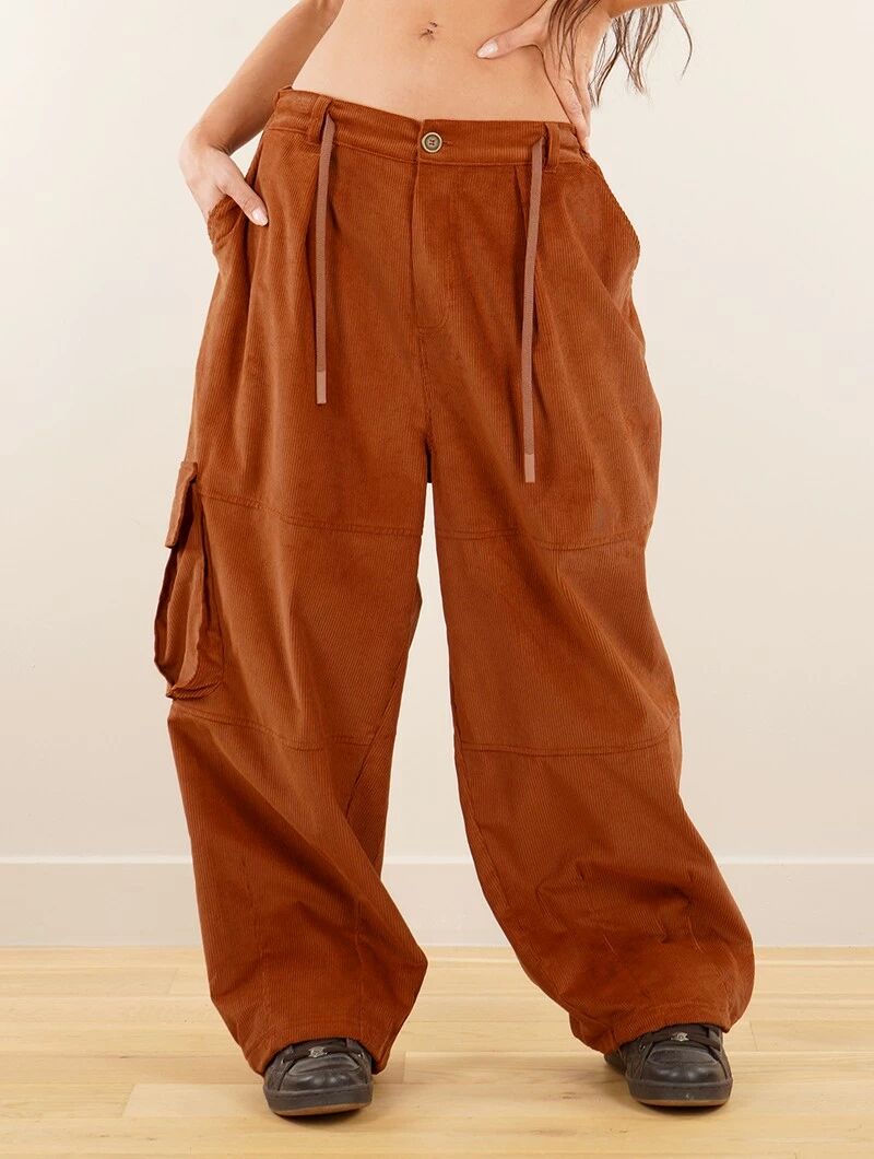 Pantalon cargo ample en velours côtelé en coton "Bodhi", Noisette