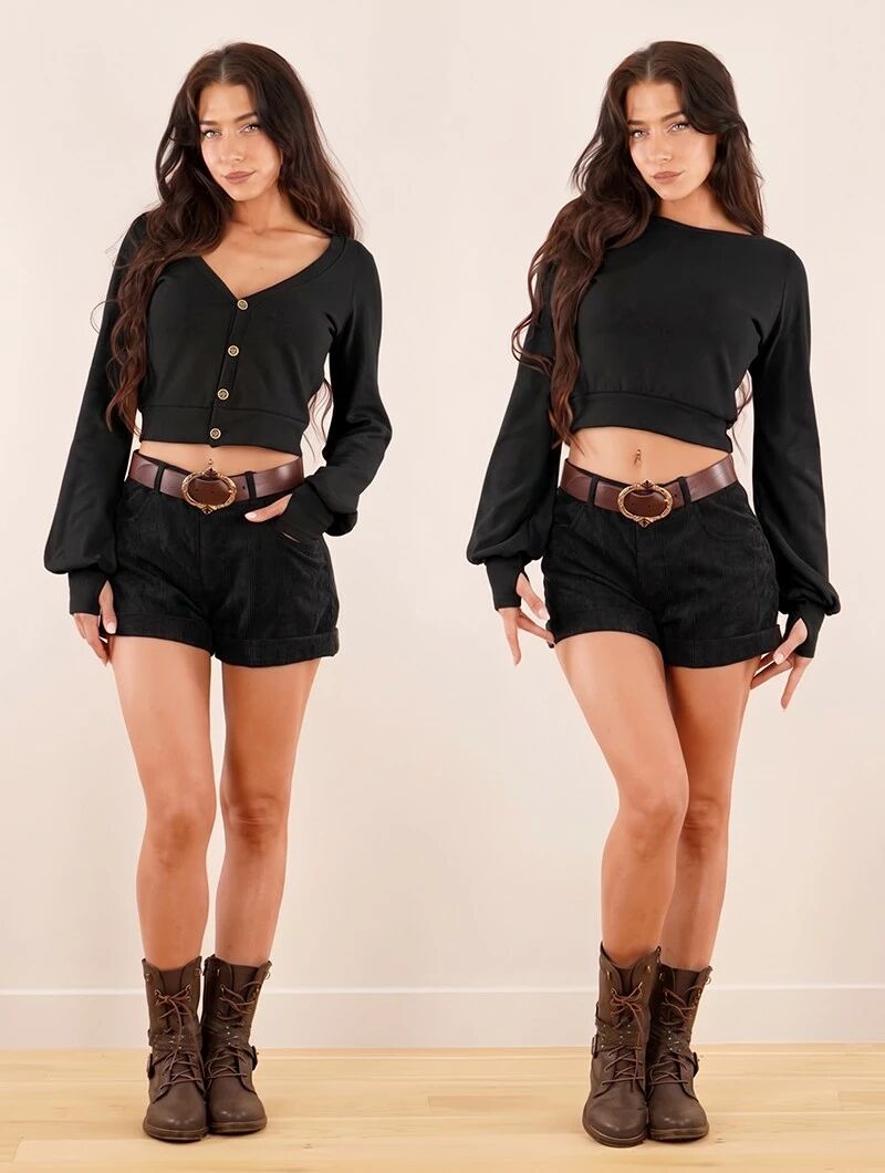 Gilet réversible à manches longues en coton "Löaan", Noir