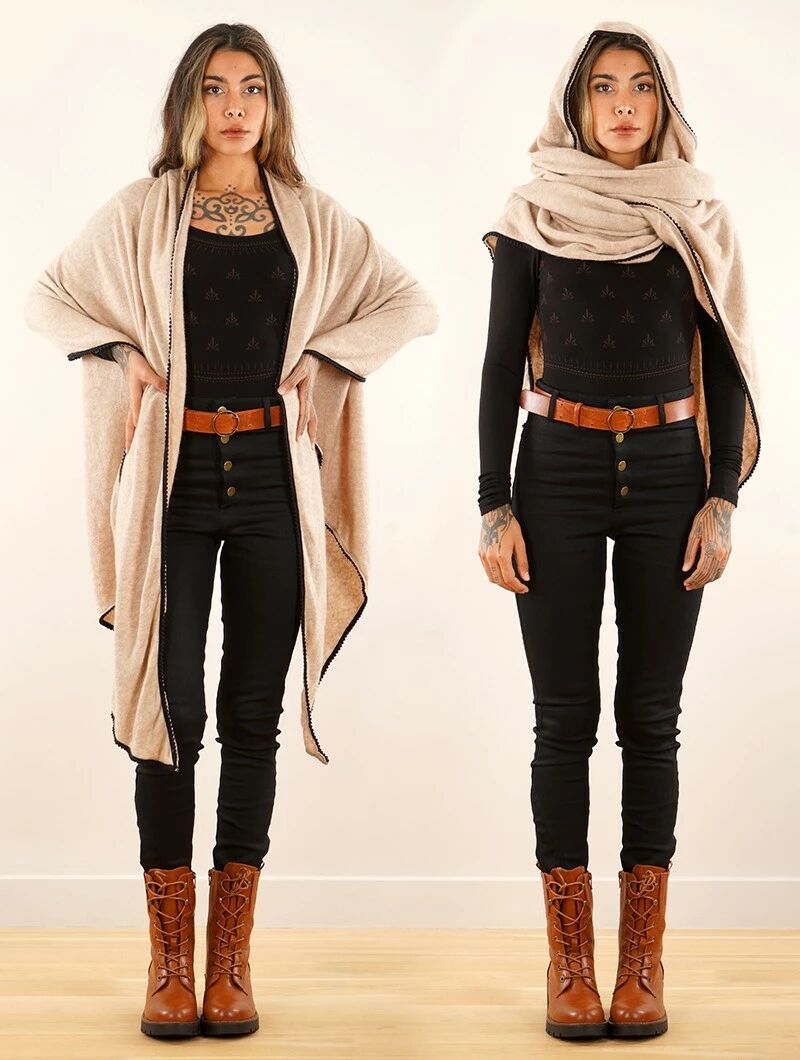 Écharpe-Châle "Zahïoo", Beige liseré noir