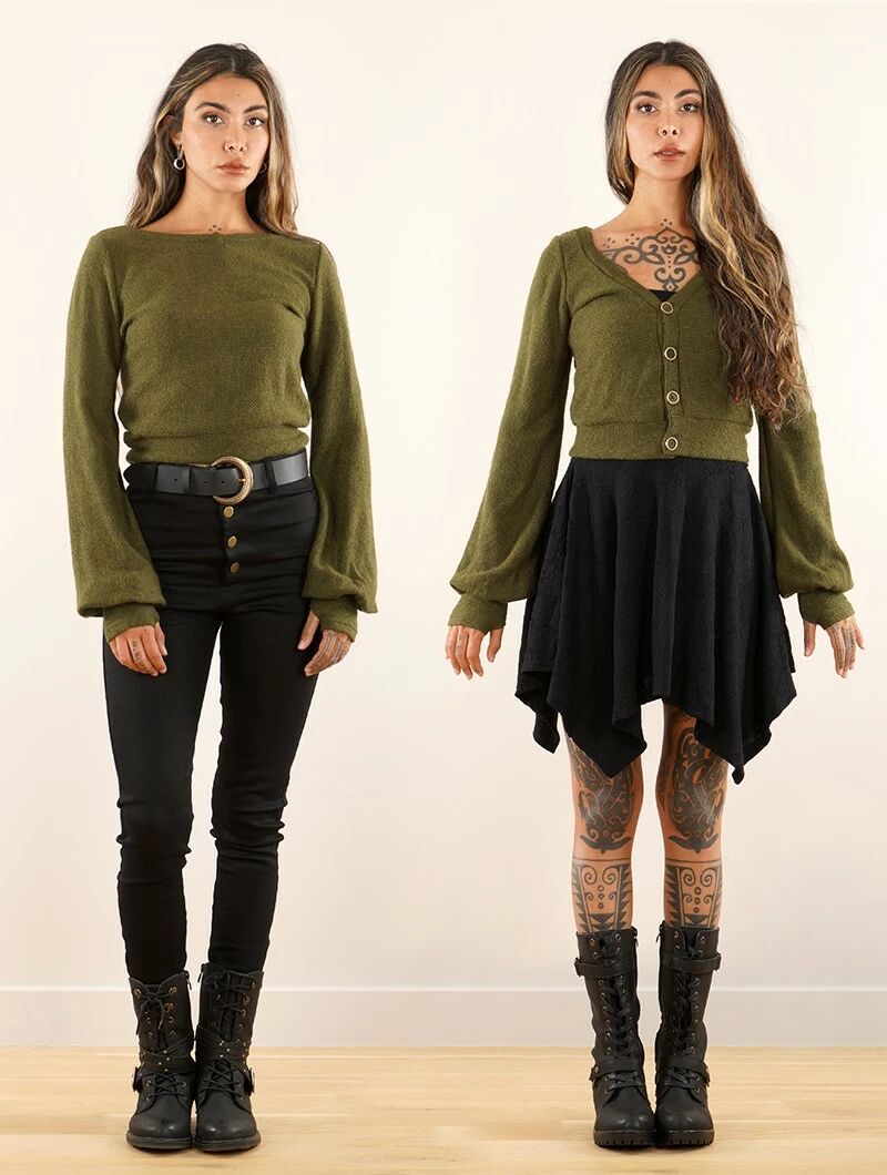 Gilet boutonné réversible "Löaan", Vert kaki